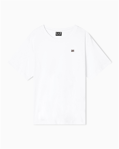 Ea7 Kadın Normal Kalıp Pamuklu Yuvarlak Yakalı Metalik Logo Detaylı Kısa Kollu Beyaz T-Shirt 7W000455 AF10373-U0002