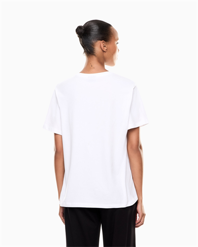 Ea7 Kadın Normal Kalıp Pamuklu Yuvarlak Yakalı Metalik Logo Detaylı Kısa Kollu Beyaz T-Shirt 7W000455 AF10373-U0002