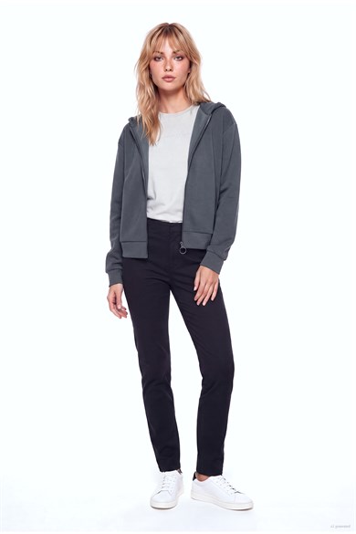 Ea7 Kadın Normal Kalıp Taş Desenli Kapüşonlu Uzun Kollu Antrasit Sweatshirt 7W001425 AF24375-U8117