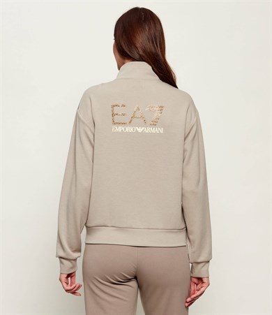 Ea7 Kadın Normal Kesim Sırtında Taş Desenli EA7 İşlemeli Dik Yaka Uzun Kollu Bej Sweatshirt 7W001487 AF24375-U6225