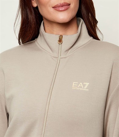Ea7 Kadın Normal Kesim Sırtında Taş Desenli EA7 İşlemeli Dik Yaka Uzun Kollu Bej Sweatshirt 7W001487 AF24375-U6225