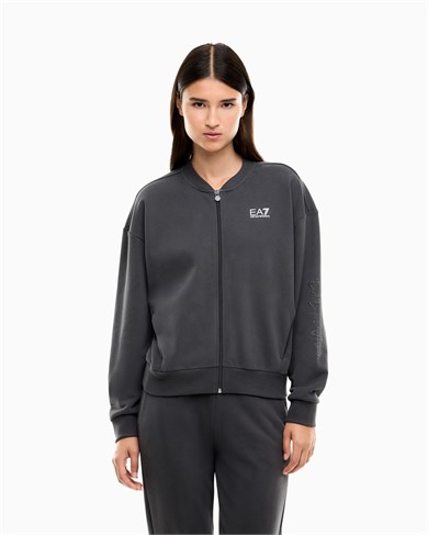 Ea7 Kadın Rahat Kalıp Düşük Omuzlu Logo Detaylı Uzun Kollu Fermuarlı Antrasit Sweatshirt 7W001401 AF20758-U8117