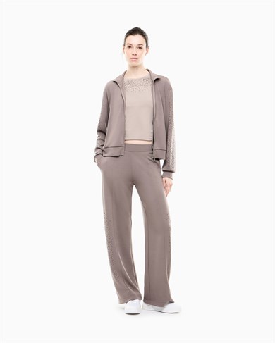 Ea7 Kadın Rahat Kalıp Düşük Omuzlu Kollarında Yapay Elmas Desenli Uzun Kollu Fermuarlı Bej Sweatshirt 7W001424 AF24375-U6100