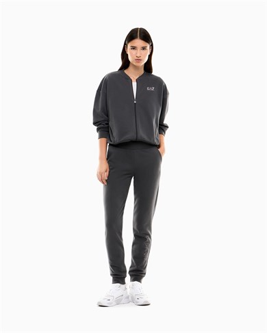 Ea7 Kadın Rahat Kalıp Düşük Omuzlu Logo Detaylı Uzun Kollu Fermuarlı Antrasit Sweatshirt 7W001401 AF20758-U8117