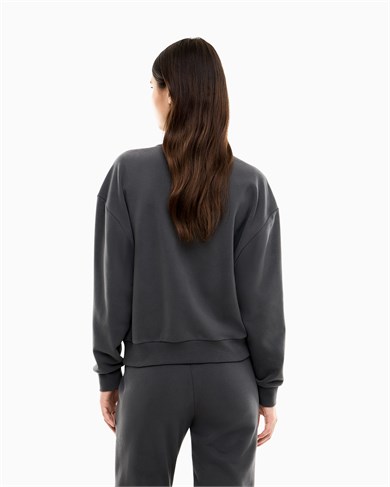Ea7 Kadın Rahat Kalıp Düşük Omuzlu Logo Detaylı Uzun Kollu Fermuarlı Antrasit Sweatshirt 7W001401 AF20758-U8117