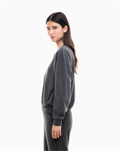 Ea7 Kadın Rahat Kalıp Düşük Omuzlu Logo Detaylı Uzun Kollu Fermuarlı Antrasit Sweatshirt 7W001401 AF20758-U8117