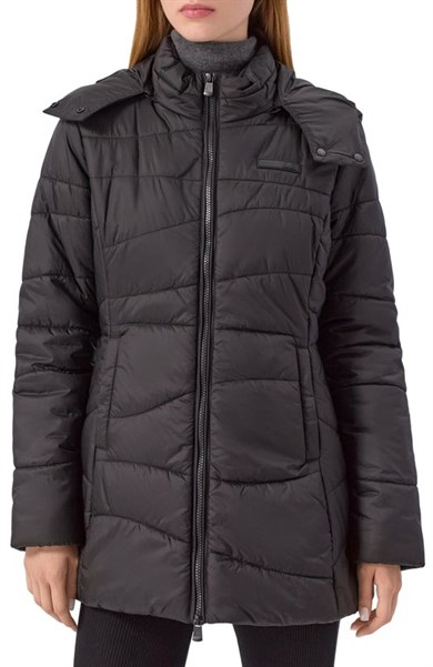 Ea7 Kadın Regular Fit Su Tutmayan ve Nefes Alan Kumaş Kapüşonlu Siyah Mont 7W000651 AF16413-UC001