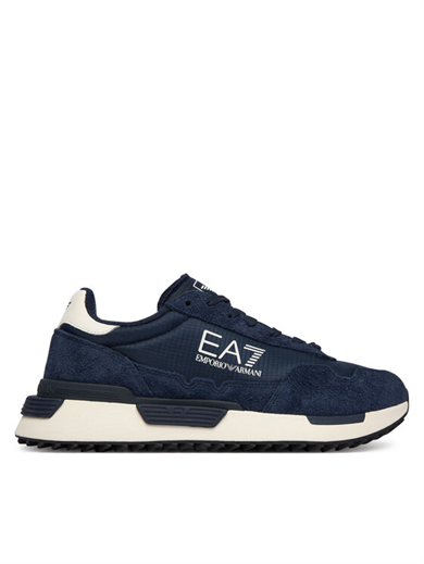 Ea7 Unısex Düşük Bilekli Rahat Tabanlı Süet Detaylı EA7 Logo Desenli Deri Lacivert Sneaker 7X000380 AF19175-MZ157