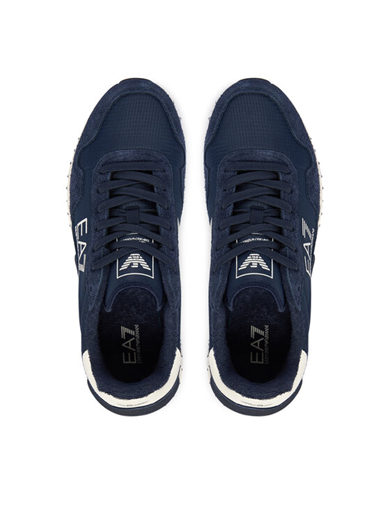 Ea7 Unısex Düşük Bilekli Rahat Tabanlı Süet Detaylı EA7 Logo Desenli Deri Lacivert Sneaker 7X000380 AF19175-MZ157
