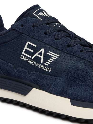 Ea7 Unısex Düşük Bilekli Rahat Tabanlı Süet Detaylı EA7 Logo Desenli Deri Lacivert Sneaker 7X000380 AF19175-MZ157