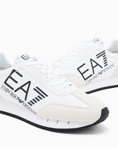 Ea7 Unısex Kalın Rahat Taban Logo Desenli Süet Detaylı Beyaz-Siyah Sneaker 7X000541 AF18609-MZ021