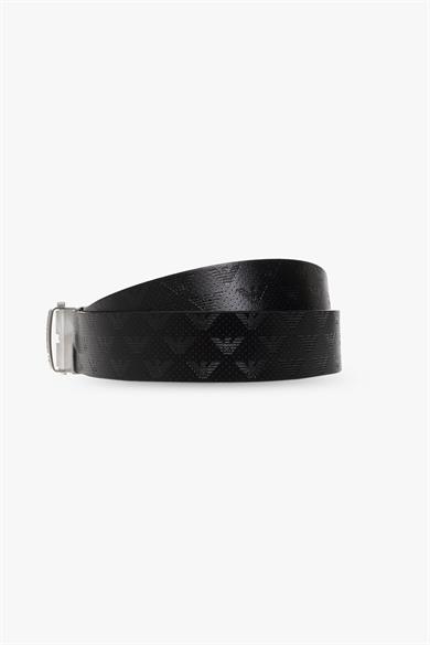 Emporıo Armani Erkek %100 Deri Marka Logolu Mavi-Siyah Kemer Y4S502 Y221E-88017