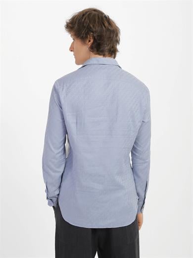 Emporıo Armani Erkek %100 Pamuk Dokuma Kumaş Marka Logolu Mavi Gömlek 3R1C86 1K0DZ-F748