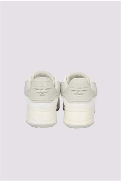 Emporıo Armani Erkek Bağlamalı Orta Kalın Taban Deri Beyaz-Gri Sneaker EM003663 AF18212-M0459