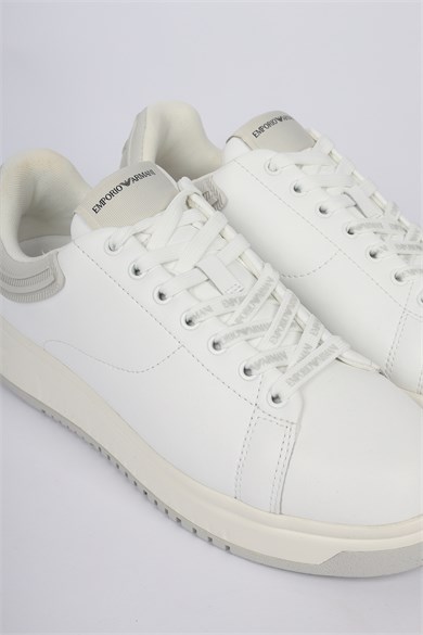 Emporıo Armani Erkek Bağlamalı Orta Kalın Taban Deri Beyaz-Gri Sneaker EM003663 AF18212-M0459