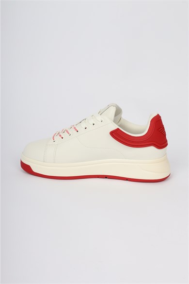 Emporıo Armani Erkek Bağlamalı Orta Kalın Taban Deri Ekru-Kırmızı Sneaker EM003663 AF18212-M0460