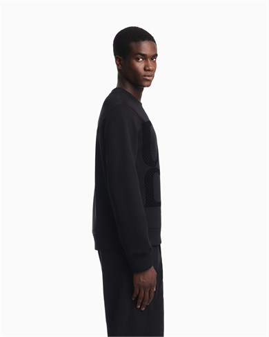 Emporıo Armani Erkek Büyük Kadife Logo Detaylı Pamuklu Çift Jarse Kumaşlı Uzun Kollu Siyah Sweatshirt EM006841 AF10013-MC722