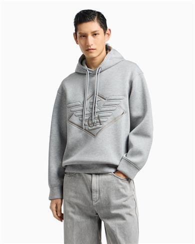 Emporio Armani Emporıo Armani Erkek Çift Bağcıklı Kapüşonlu Rahat %100 Pamuklu Jarse Kumaş Gri Sweatshirt EM002882 AF18339-M0195