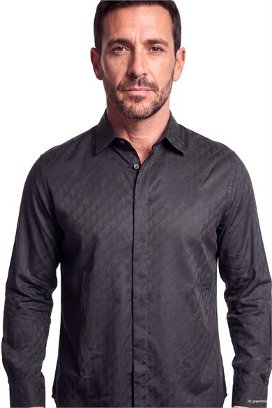 Emporıo Armani Erkek Düğme Kapama Uzun Kol Çentikli Yaka Siyah Gömlek EM006704 AF18123-FB058