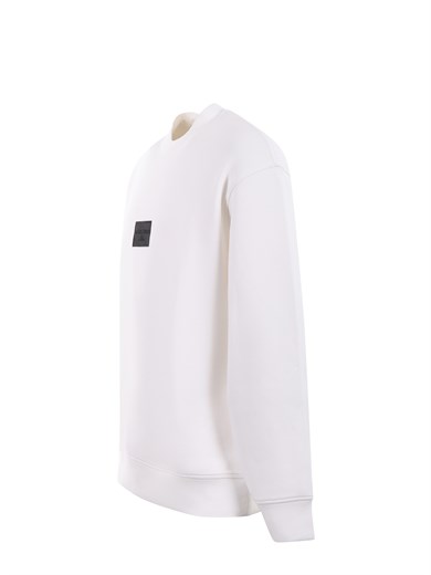 Emporıo Armani Erkek Fermuarlı ve Kabartmalı Kartal Logolu Regular Fit Kapüşonlu Beyaz Sweatshirt EM001045 AF100131-U0003