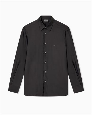Emporıo Armani Erkek Göğüste Mikro Kartal İşlemesi Gömlek Yaka Uzun Kol Siyah Gömlek EM001537 AF17293-UC001