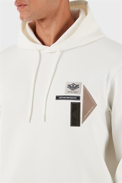 Emporıo Armani Erkek Kapşonlu Yaka Uzun Kol Pamuklu Regular Fit Beyaz Sweatshirt EM003587 AF10013-U0003