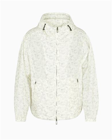 Emporıo Armani Erkek Kapüşonlu Fermuarlı Kartal Desenli Beyaz Ceket EM002006 AF12021-MB046
