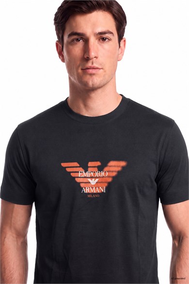 Emporıo Armani Erkek Kartal Logo Baskılı Normal Kalıp Yuvarlak Yakalı Kısa Kollu Lacivert T-Shirt EM006765 AF10017-UB118