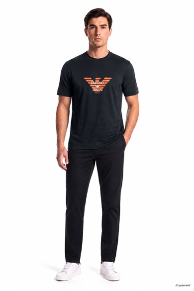 Emporıo Armani Erkek Kartal Logo Baskılı Normal Kalıp Yuvarlak Yakalı Kısa Kollu Lacivert T-Shirt EM006765 AF10017-UB118