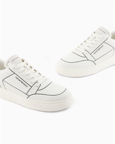 Emporıo Armani Erkek Kabartmalı Baskı Desenli Kontrast Logo Detaylı Deri Beyaz Sneaker EM002852 AF18014-M0017