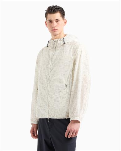 Emporıo Armani Erkek Kapüşonlu Fermuarlı Kartal Desenli Beyaz Ceket EM002006 AF12021-MB046