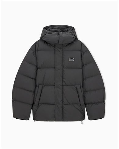 Emporıo Armani Erkek Kapitoneli Dik Yakalı Kapüşonlu  Fermuarlı Şişme Antrasit Mont EM006745 AF18231-UC001