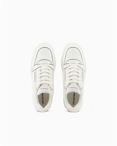 Emporıo Armani Erkek Kabartmalı Baskı Desenli Kontrast Logo Detaylı Deri Beyaz Sneaker EM002852 AF18014-M0017