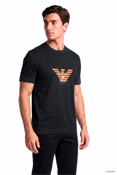 Emporıo Armani Erkek Kartal Logo Baskılı Normal Kalıp Yuvarlak Yakalı Kısa Kollu Lacivert T-Shirt EM006765 AF10017-UB118