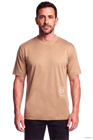 Emporıo Armani Erkek Kısa Kol Bisiklet Yaka Pamuklu Düz Model Bej T-Shirt EM007329 AF10761-U6163