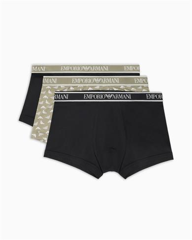 Emporıo Armani Erkek Logolu Elastik Bantlı Streç Pamuklu 3lü Siyah-Bej Boxer EM000370 AF10779-MC065