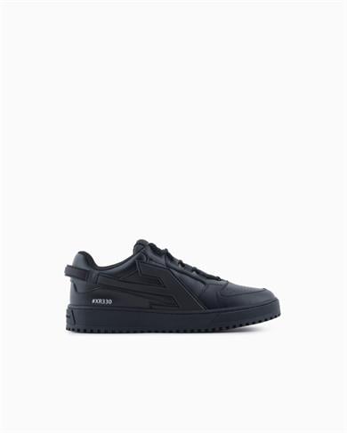 Emporio Armani Emporıo Armani Erkek Logo İmzalı Nefes Alabilir Üst Yüzey Rahat Taban Deri Siyah Sneaker EM003670 AF19554-UC001