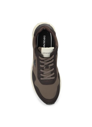 Emporıo Armani Erkek Metalik Kartal Logolu Düşük Bilekli Nefes Alabilir Ön Yüzeyli Ortopedik Taban Kahverengi Sneaker EM003738 AF19532-M6492