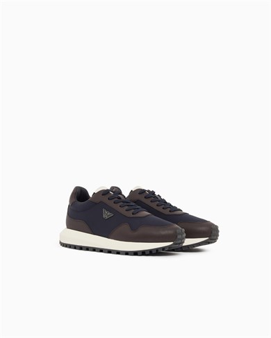 Emporıo Armani Erkek Metalik Kartal Logolu Düşük Bilekli Nefes Alabilir Ön Yüzeyli Ortopedik Taban Lacivert-Kahverengi Sneaker EM003738 AF19532-M6494