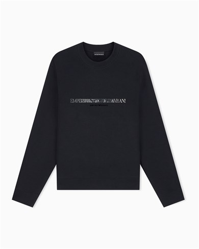 Emporıo Armani Erkek Normal Kalıp Yuvarlak Yakalı Logo Detaylı Pamuklu Çift Jarse Kumaşlı Siyah1 Sweatshirt EM007352 AF10013-MC721