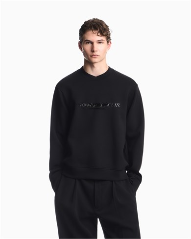 Emporıo Armani Erkek Normal Kalıp Yuvarlak Yakalı Logo Detaylı Pamuklu Çift Jarse Kumaşlı Siyah1 Sweatshirt EM007352 AF10013-MC721