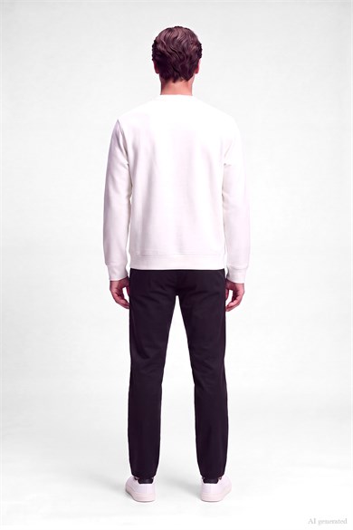 Emporıo Armani Erkek Normal Kalıp Yuvarlak Yakalı Logo Detaylı Pamuklu Çift Jarse Kumaşlı Beyaz Sweatshirt EM007352 AF10013-M0497