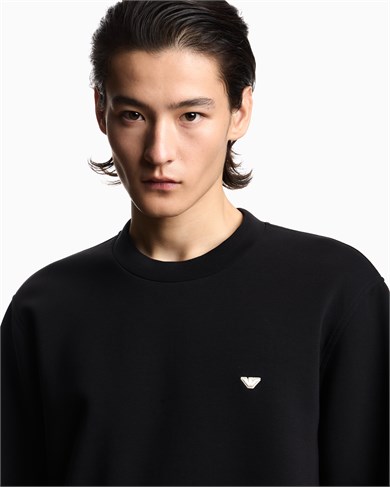 Emporıo Armani Erkek Normal Kesim Yuvarlak Yakalı Mikro Kartal Logo Nakışlı Pamuklu Uzun Kollu Siyah Sweatshirt EM004533 AF10013-UC001