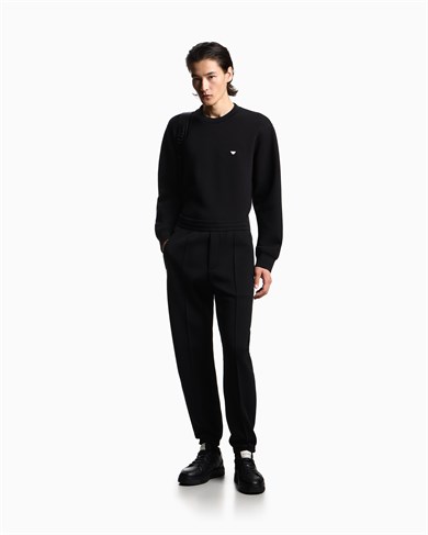 Emporıo Armani Erkek Normal Kesim Yuvarlak Yakalı Mikro Kartal Logo Nakışlı Pamuklu Uzun Kollu Siyah Sweatshirt EM004533 AF10013-UC001