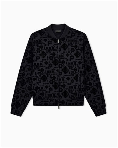 Emporıo Armani Erkek Normal Kalıp Kadife Logo Baskılı Uzun Kollu Yumuşak Pamuklu Fermuarlı Siyah1 Sweatshirt EM006881 AF10013-FC377