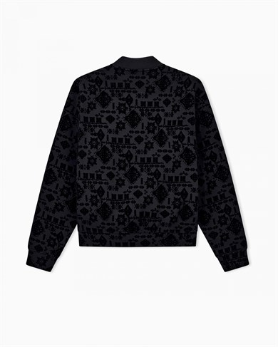 Emporıo Armani Erkek Normal Kalıp Kadife Logo Baskılı Uzun Kollu Yumuşak Pamuklu Fermuarlı Siyah1 Sweatshirt EM006881 AF10013-FC377