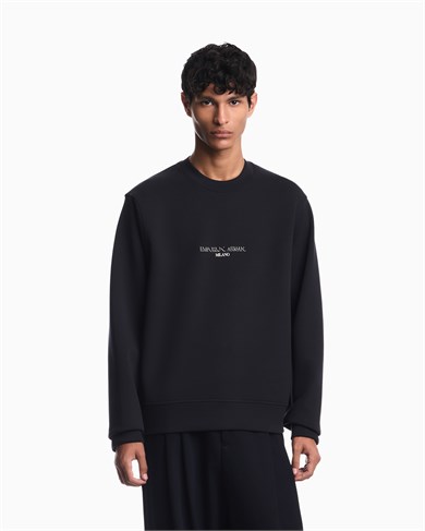 Emporıo Armani Erkek Normal Kalıp Yuvarlak Yakalı Logo Detaylı Pamuklu Çift Jarse Kumaşlı Siyah Sweatshirt EM007352 AF10013-MB844