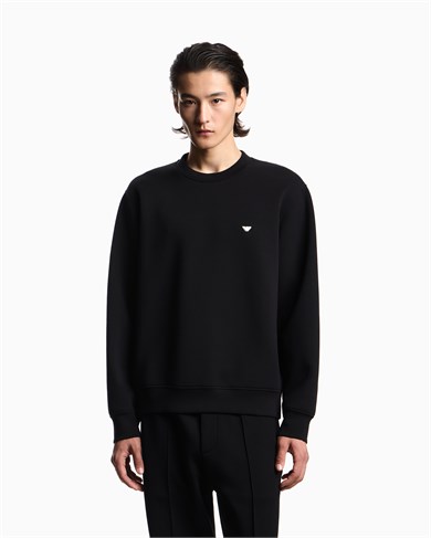 Emporıo Armani Erkek Normal Kesim Yuvarlak Yakalı Mikro Kartal Logo Nakışlı Pamuklu Uzun Kollu Siyah Sweatshirt EM004533 AF10013-UC001