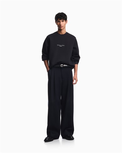 Emporıo Armani Erkek Normal Kalıp Yuvarlak Yakalı Logo Detaylı Pamuklu Çift Jarse Kumaşlı Siyah Sweatshirt EM007352 AF10013-MB844
