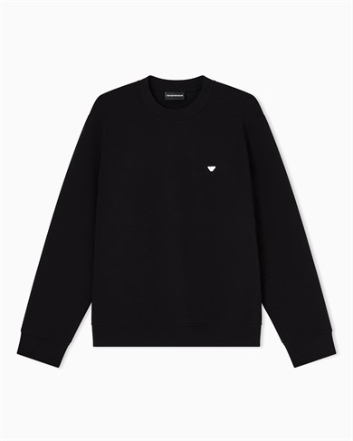 Emporıo Armani Erkek Normal Kesim Yuvarlak Yakalı Mikro Kartal Logo Nakışlı Pamuklu Uzun Kollu Siyah Sweatshirt EM004533 AF10013-UC001